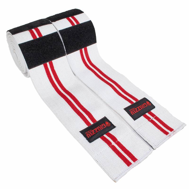 Grizzly Fitness Power Lifters Knee Wrap w/Velcro, White #8660-09