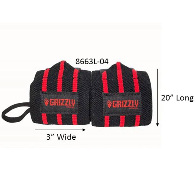 Grizzly Fitness Pro 3" Heavy Duty Red Line Weight Lifting Wrist Wraps, Extra Long (#8663L-04)