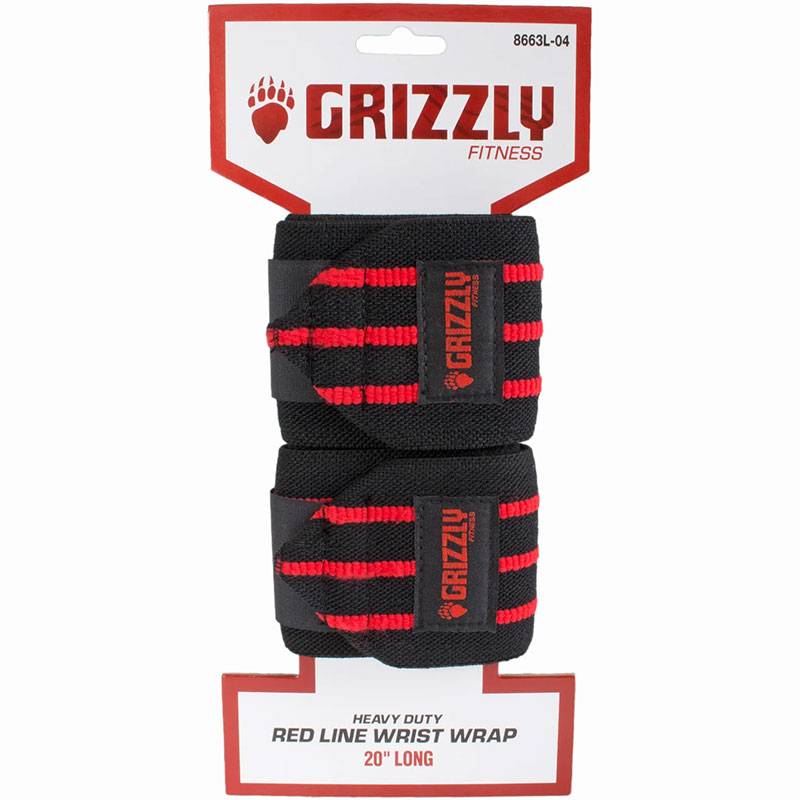 Grizzly Fitness Pro 3" Heavy Duty Red Line Weight Lifting Wrist Wraps, Extra Long (#8663L-04)