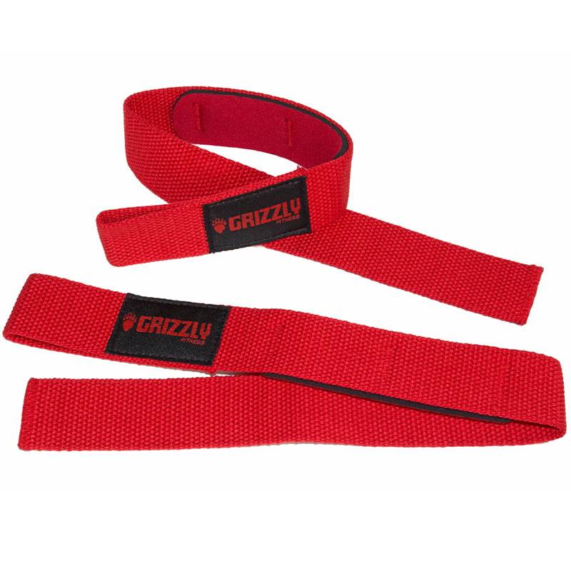 Grizzly Fitness Padded Cotton & Nylon Lifting Wrist Straps (#8611-32) - Red