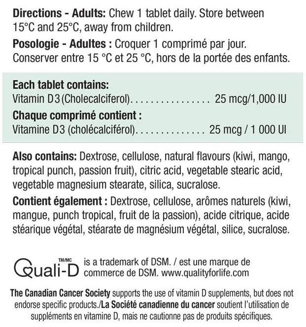 Jamieson Vitamin D3 1000iu Chewable - Natural Tangy Orange