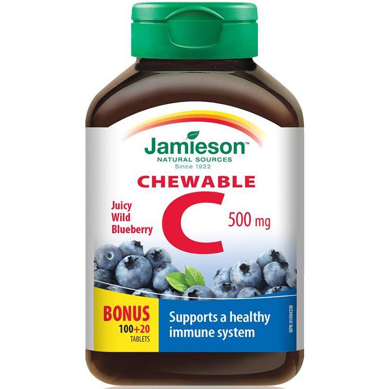 Jamieson Vitamin C 500mg Chewable *Bonus Size!* - Juicy Wild Blueberry
