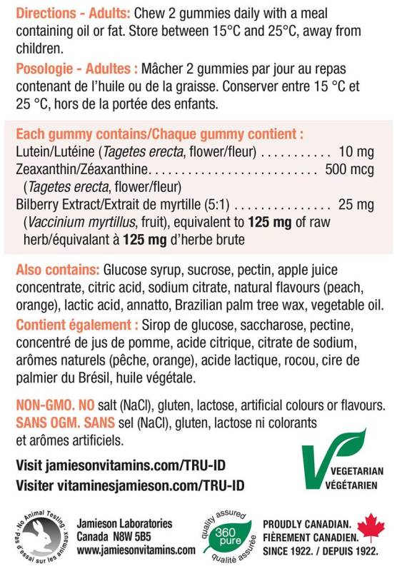 Jamieson Lutein 20mg Extra Strength Gummies - Juicy Peach