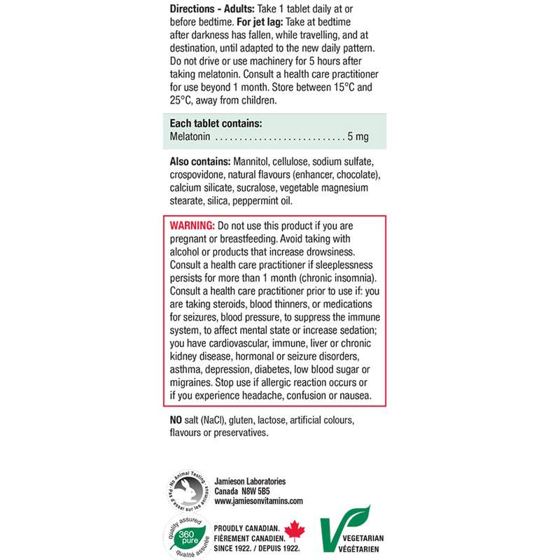 Jamieson Melatonin 5mg Extra Strength - Chocolate Mint