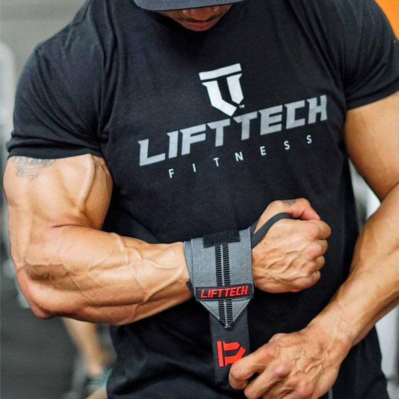 Lift Tech Fitness Comp Thumb Loop Wrist Wraps 18" - Black/Gray