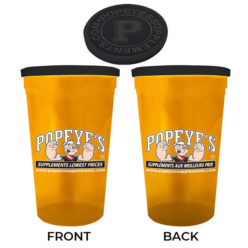 Popeye's Supplements Cup & "P" Lid - Neon Orange
