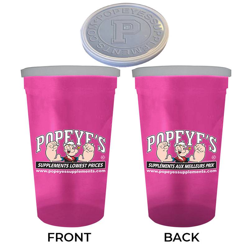 Popeye's Supplements Cup & "P" Lid - Neon Pink