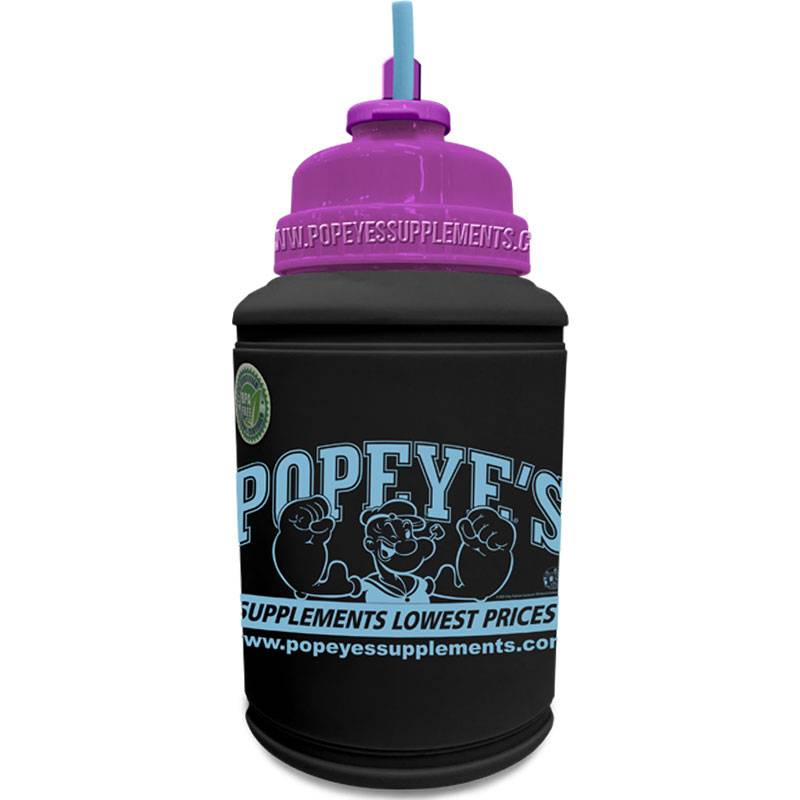 Popeye's Supplements Power Jug Flip-N-Sip "Popeye's Supps" -- Matte Black w/Purple Top