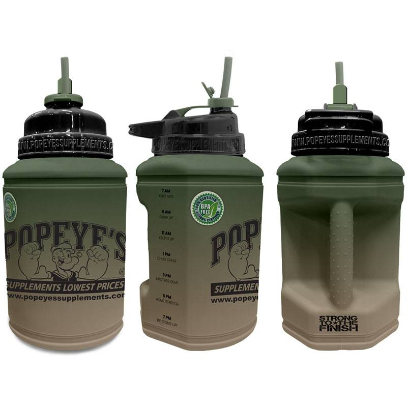 Popeye's Supplements Power Jug Flip-N-Sip "Popeye's Supps" -- Matte Green/Tan w/Black Top