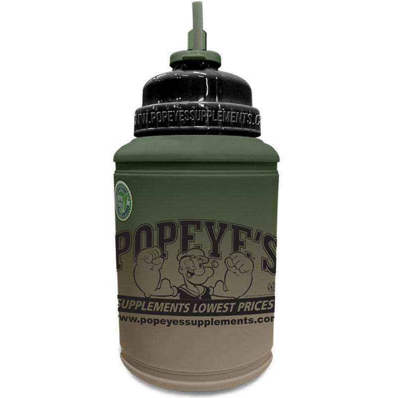 Popeye's Supplements Power Jug Flip-N-Sip "Popeye's Supps" -- Matte Green/Tan w/Black Top