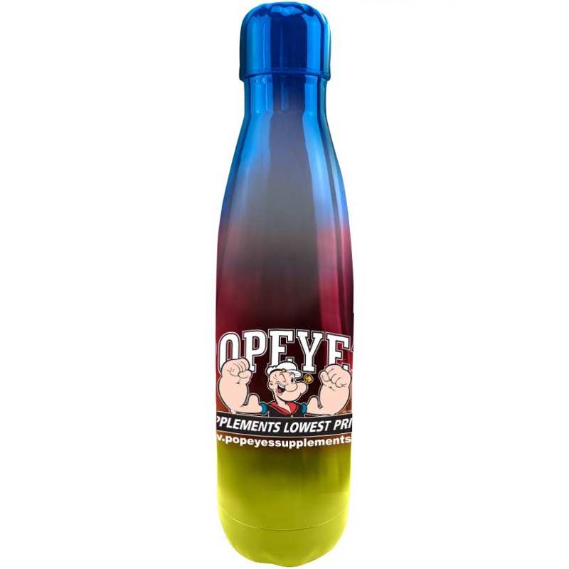 Popeye's Supplements Stainless Steel Water Bottle - Blue Red Yellow