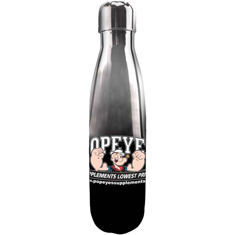 Popeye's Supplements Stainless Steel Water Bottle - Silver Black