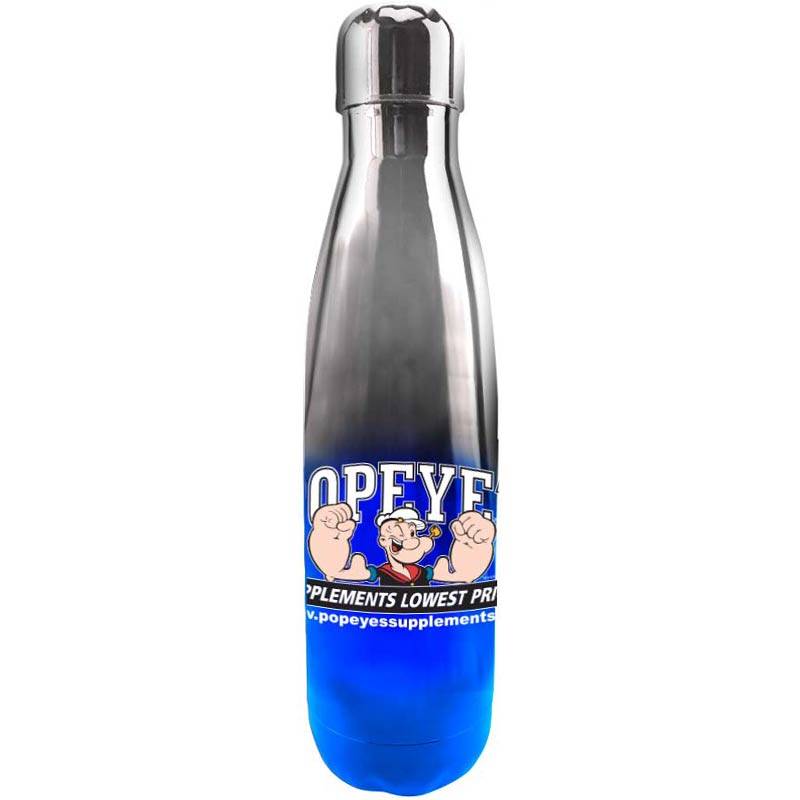 Popeye's Supplements Stainless Steel Water Bottle - Silver Blue
