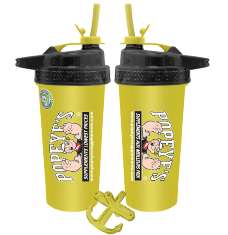 Popeye's Supplements Shaker Cup "Typhoon w/Handle" - Neon Yellow w/Black Lid