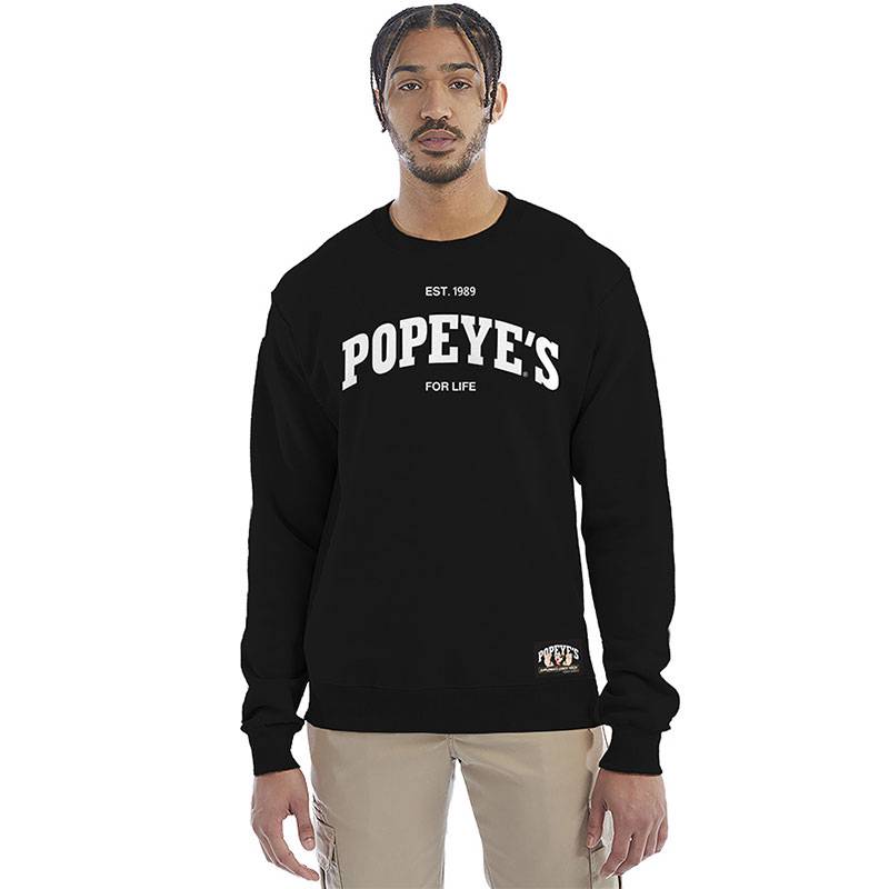 Popeye's Brushed Fleece Crewneck "Est 1989" Black