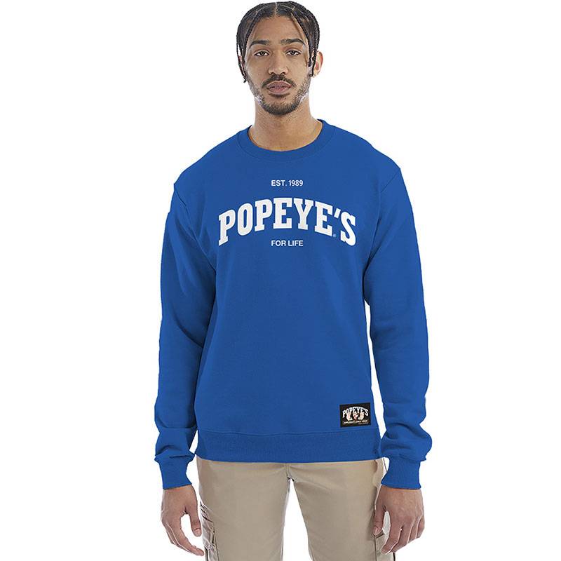 Popeye's Brushed Fleece Crewneck "Est 1989" Blue