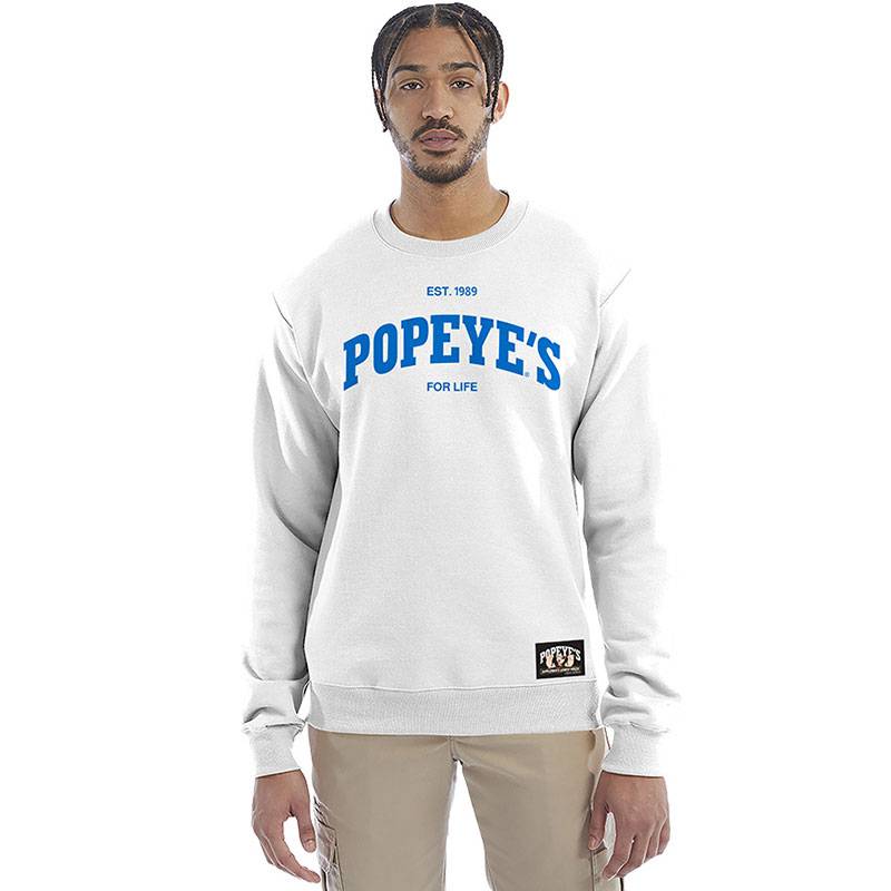 Popeye's Brushed Fleece Crewneck "Est 1989" White