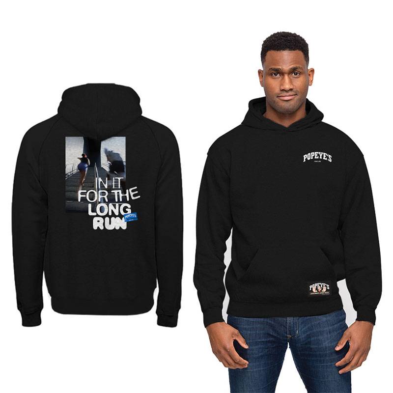 Popeye's Brushed Fleece Hoodie "Long Run" Black