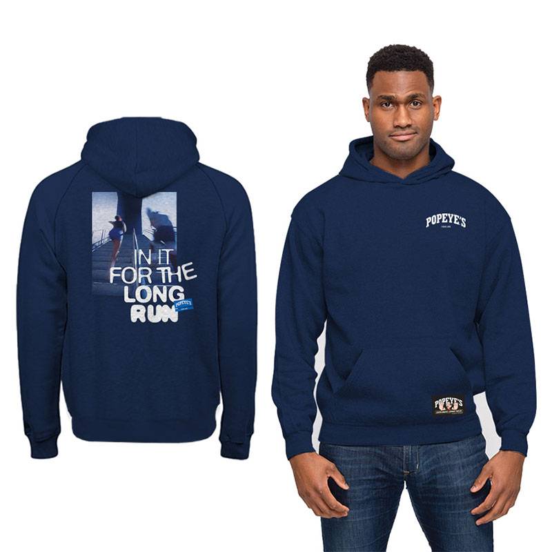 Popeye's Brushed Fleece Hoodie "Long Run" Navy