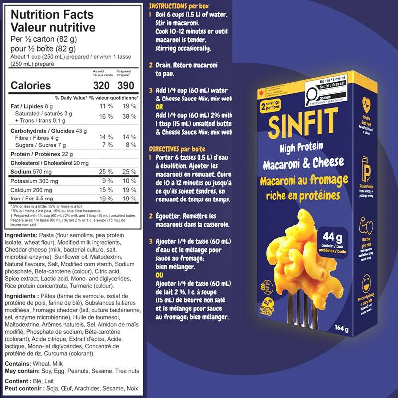 SinFit Macaroni au Fromage Protéiné 164g